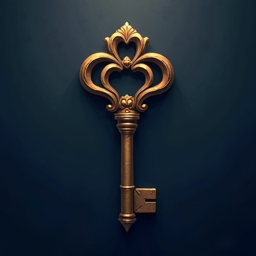 A brass door key.